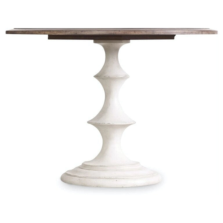 Mesa de comedor redonda blanco crema, estilo rústico, capacidad para 4 personas