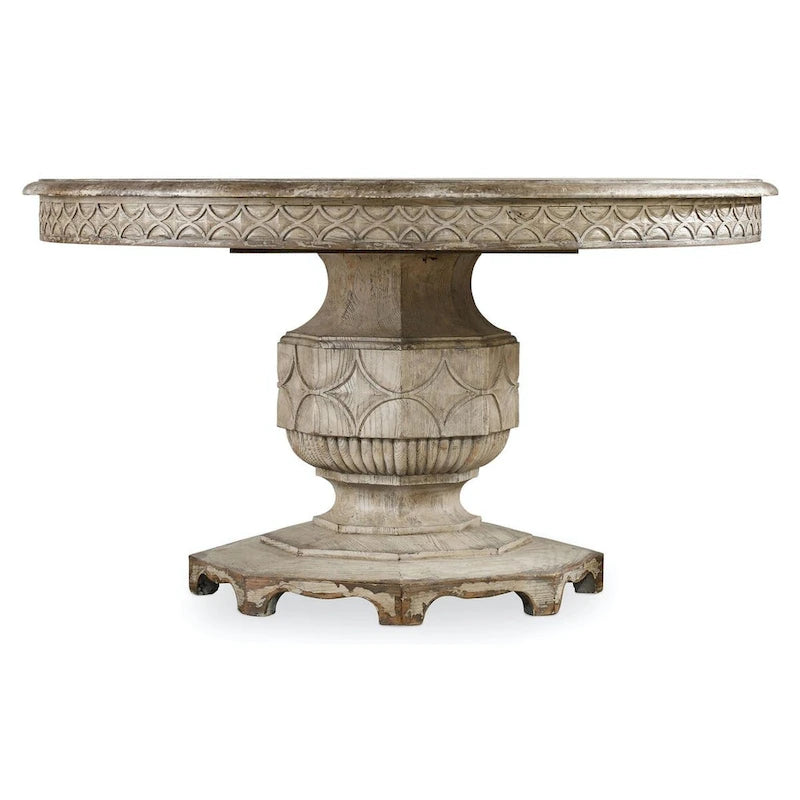 Mesa de comedor redonda blanca decapada con extensión, para 4-6 personas