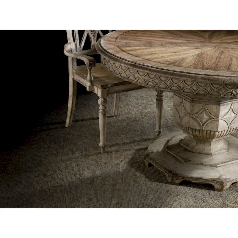 Mesa de comedor redonda blanca decapada con extensión, para 4-6 personas