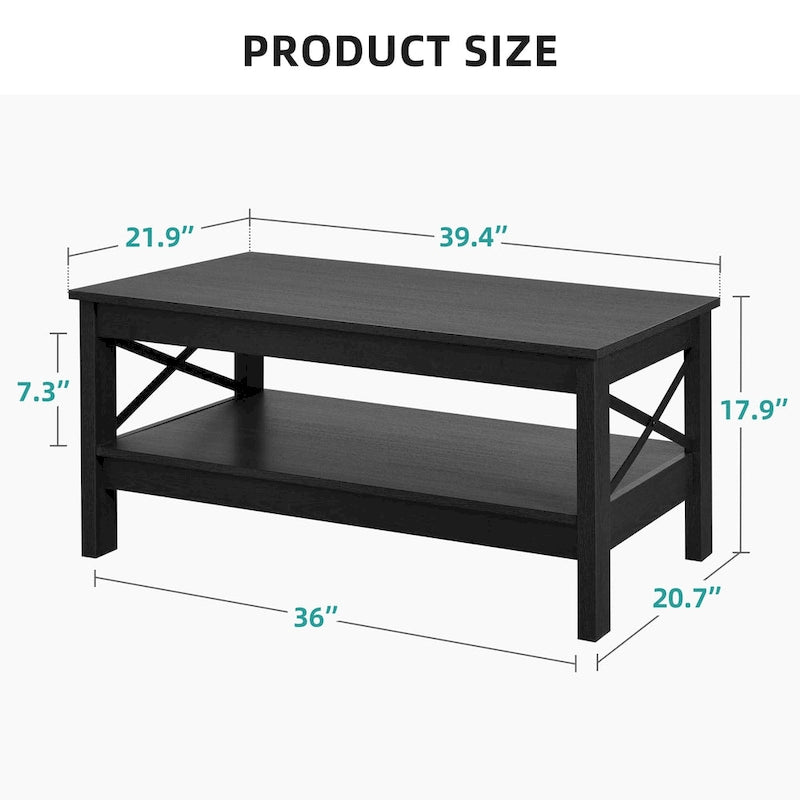 Farmhouse Wood Accent Coffee Table with Large Storage Shelf