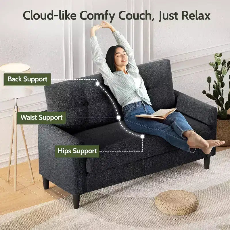 Dyonery 50 Loveseat Sofa, 2-Seater Love Seat for Office & Small Spaces, 24 Deep Seat, FSC Solid Wood Frame, Tool-Free Assembly
