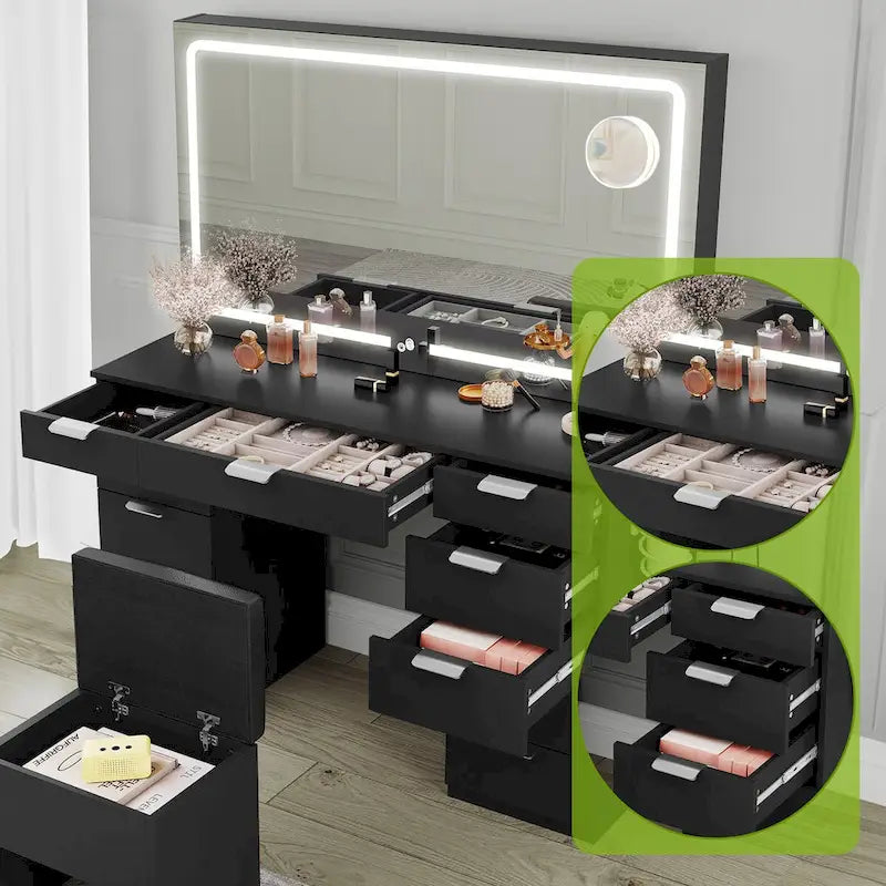 Moasis 46 Vanity With Built-in Socket With Illuminated Mirror and Hair Dryer Rack - 55.8  H X 46  W X 11.7  D