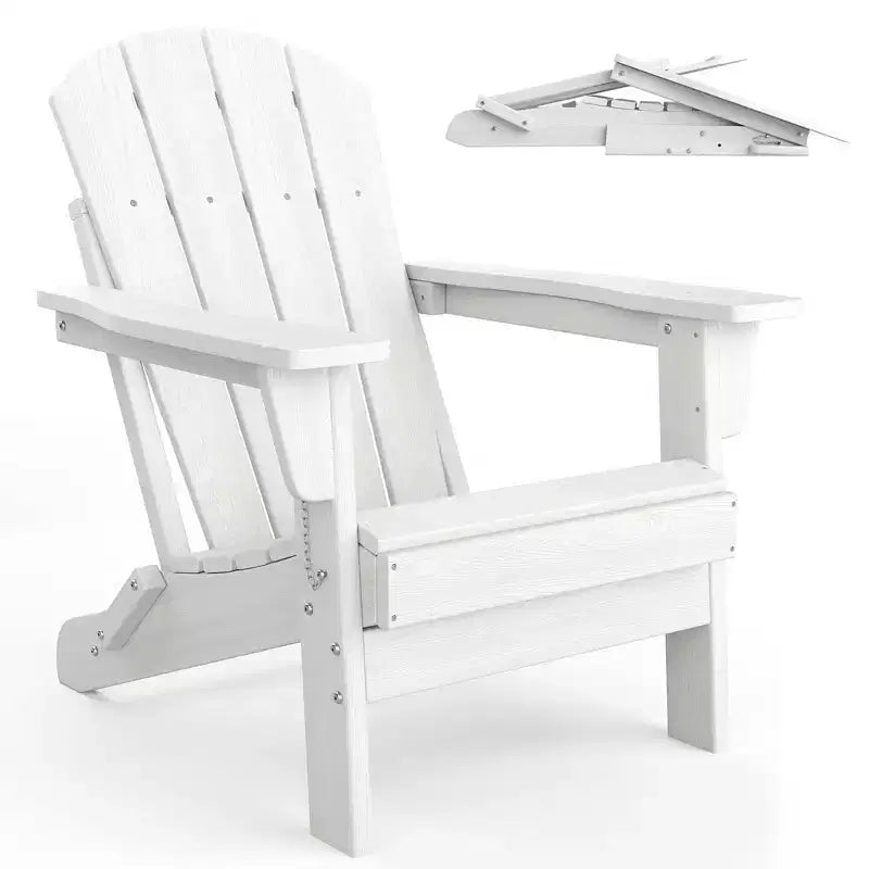 Folding Adirondack Chairs Set of 2 with Side Table, HDPE Plastic Wood Texture, 380lbs Capacity,Weather Resistant Outdoor Set for Patio, Deck,Fire Pit
