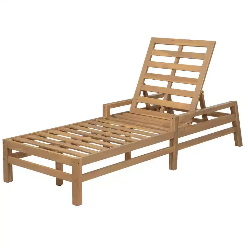 Merax 5-Position Acacia Outdoor Chaise Lounge with Thick Cushions