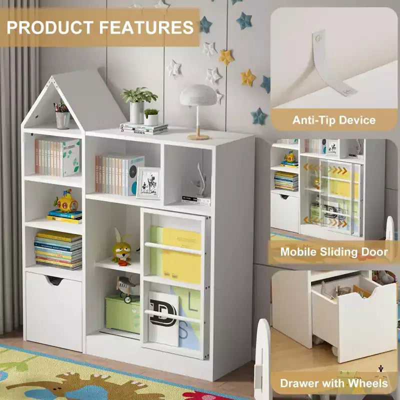Organisateur de rangement pour enfants, organisateur de jouets et de livres avec 8 compartiments et tiroirs coulissants - Idéal pour les salles de jeux et les chambres à coucher