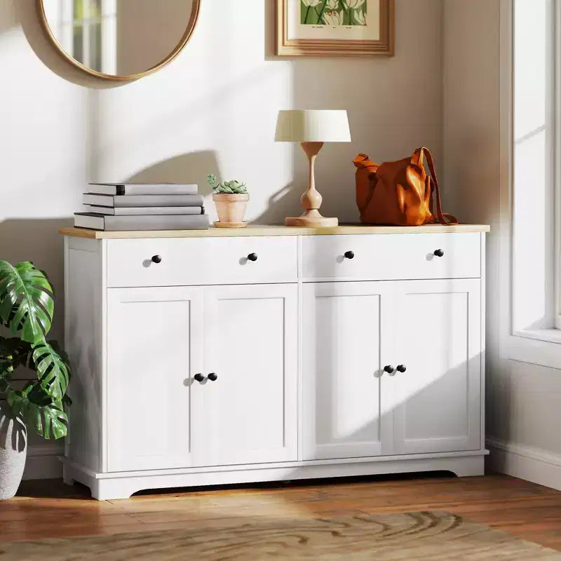 HOMCOM Sideboard Buffet Cabinet with Storage, Modern Kitchen Cabinet with 4 Doors, 2 Drawers and 2 Adjustable Shelves, Coffee Bar Cabinet