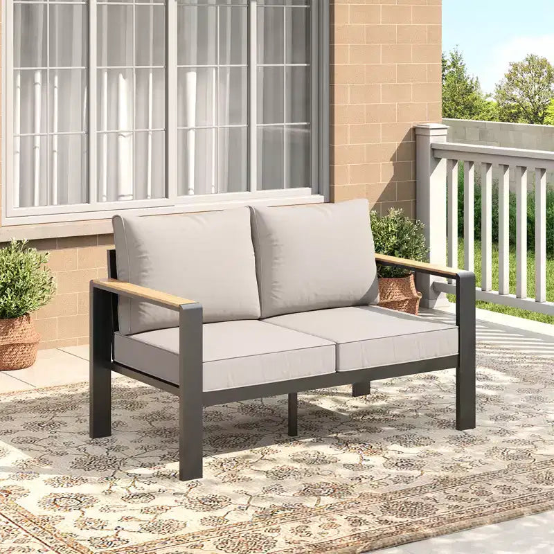 Aluminum Patio Furniture Set, Outdoor Sectional Sofa with 5 Thick Cushions, 4 Armrests & Coffee Table for Garden, Deck, Backyard