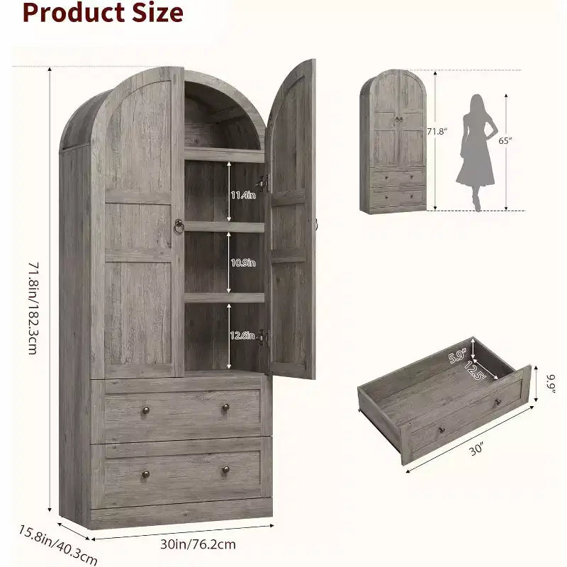 71 bibliothèque haute avec arche, bibliothèque arquée en bois avec portes et tiroirs, grande bibliothèque arquée de présentation avec rangement, convient pour le bureau et le salon