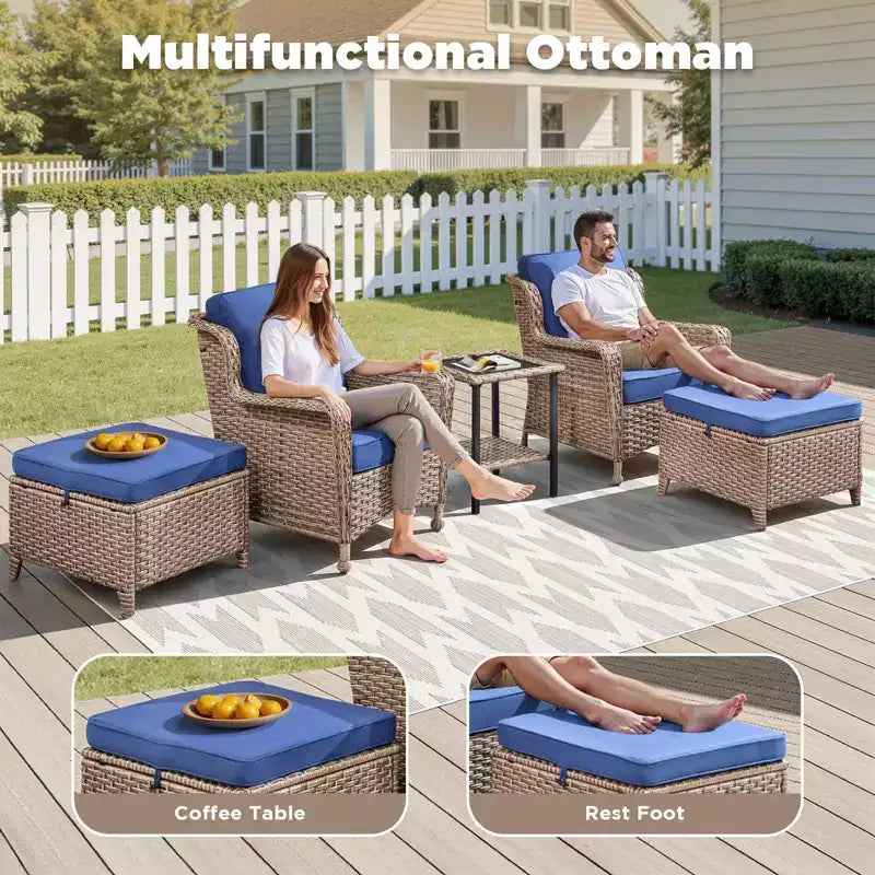 GDFStudio Halston Outdoor Wicker Chat Set with Cushions and Side Table
