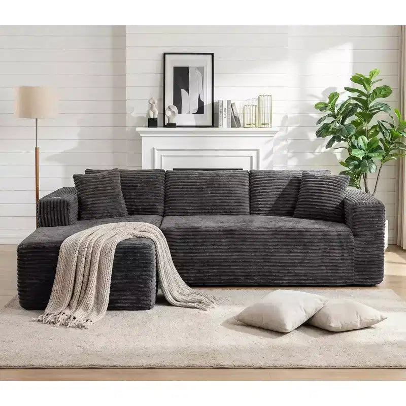 Celebalcony 103 Boneless Modular Sectional Sofa, L-Shaped Chaise with 2 Cup Holders, Plush Corduroy Cloud Couches for Living Room, No Assembly