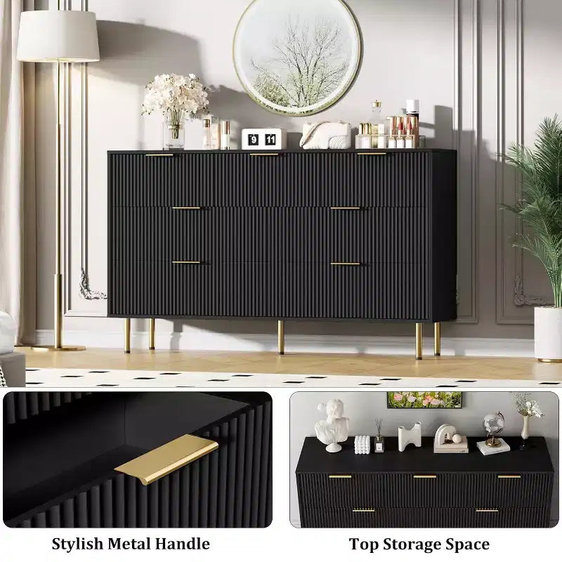 7-Drawer Fluted Dresser, Modern Wood Storage Cabinet, Bedroom Furniture for Living Room Hallway