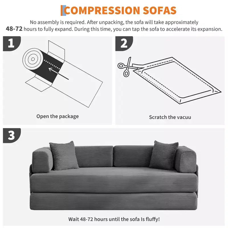 Modern 79 Corduroy Futon Sofa Bed for Small Spaces, 5-in-1 Convertible Sleeper Couch with Removable Armrests & Pillows
