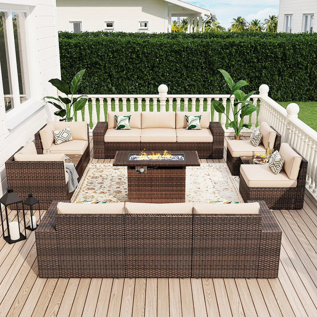 13 Pieces Patio Furniture Set with 44Fire Pit Table