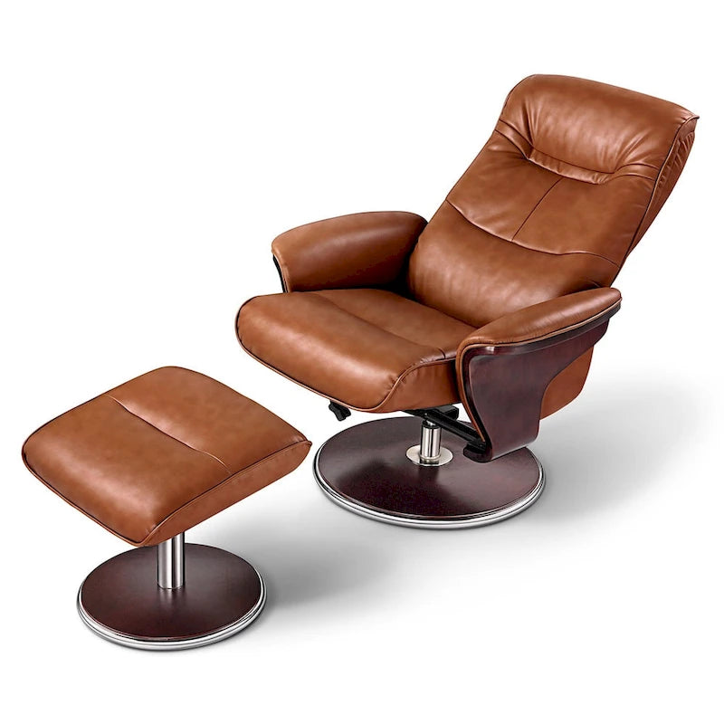 Artiva USA Milano Modern Brown Leather Swivel Recliner and Ottoman