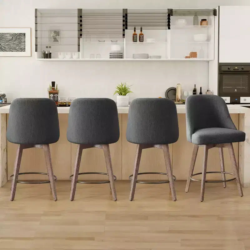 Lot de 4 tabourets de bar pivotants à hauteur de comptoir Bekrvio 26 po avec dossiers et pieds en bois, tabourets de bar rembourrés en tissu lin/similicuir pour îlot de cuisine