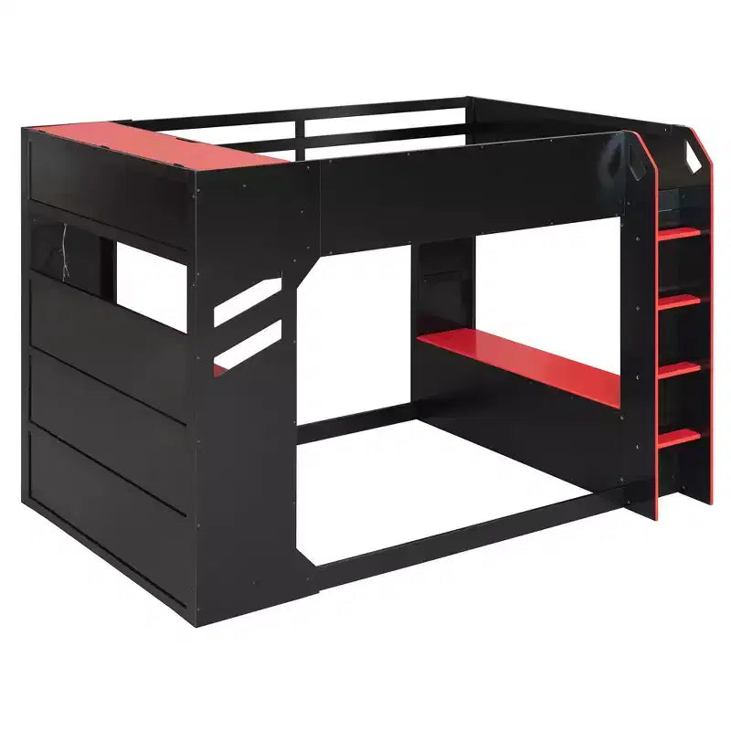 Loft Bed with Height-Adjustable Desk, RGB Lights and Storage, Full Size Space-Saving Bed for Teens & Adults
