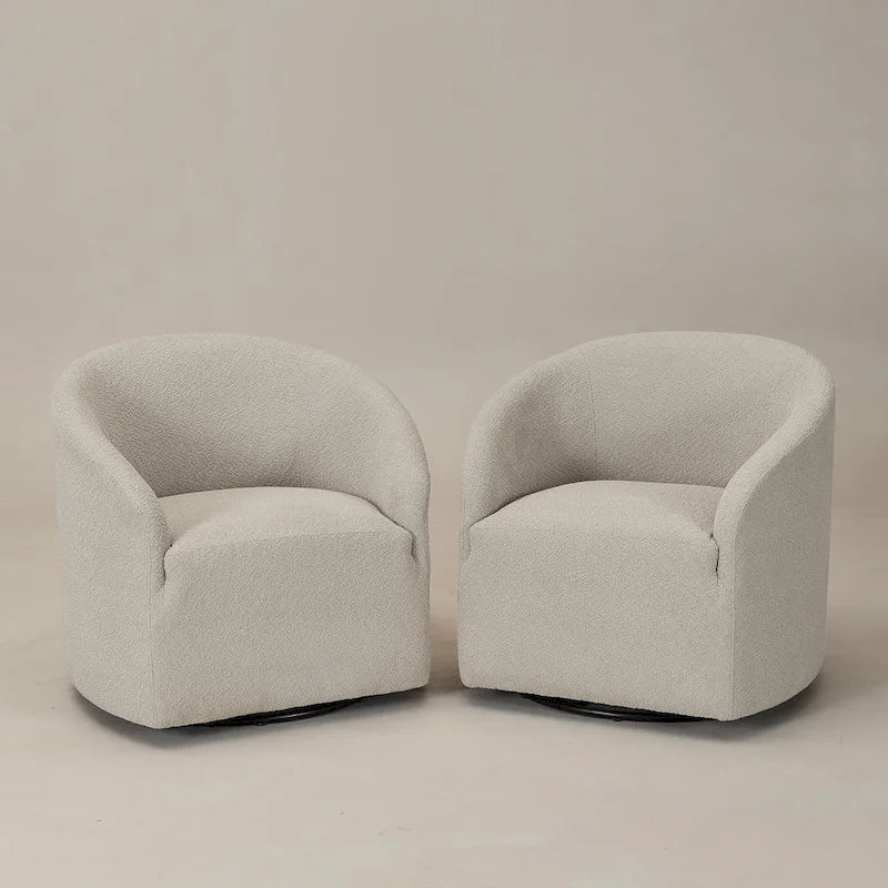 Fauteuil tonneau pivotant tapissé en tissu bouclé KINWELL 32 W (ensemble de 2)