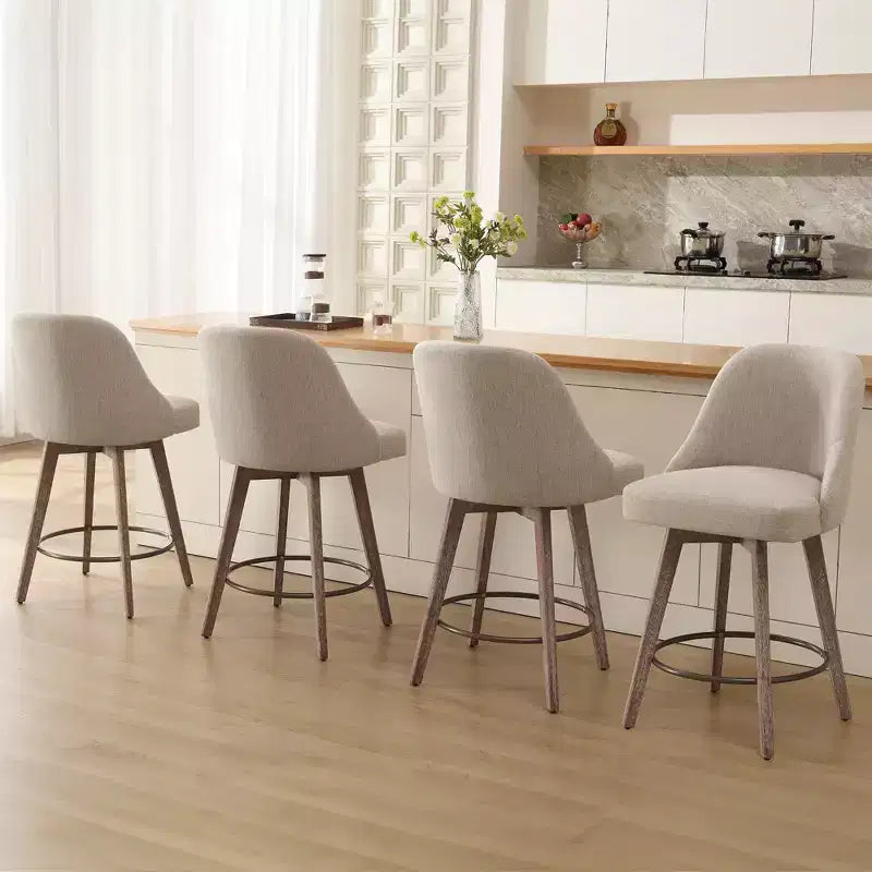 Lot de 4 tabourets de bar pivotants à hauteur de comptoir Bekrvio 26 po avec dossiers et pieds en bois, tabourets de bar rembourrés en tissu lin/similicuir pour îlot de cuisine