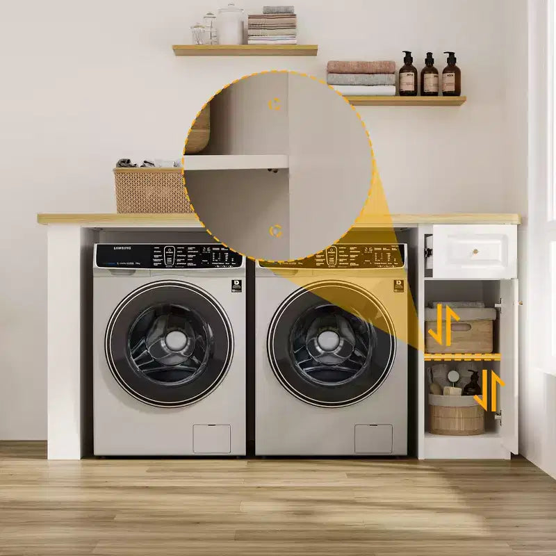 82.6 Laundry Countertop Storage with Adjustable Shelf & Drawer, Washer Dryer Countertop for Laundry Room