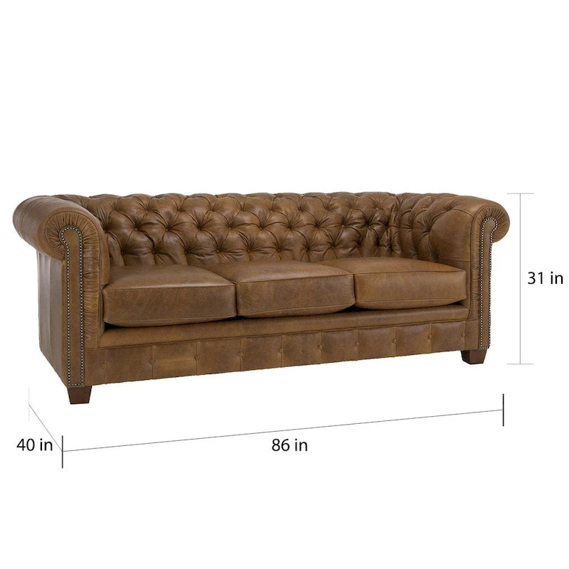 Hancock Tufted Top Grain Italian Leather Chesterfield Sofa - 31 H x 86 W x 40 D