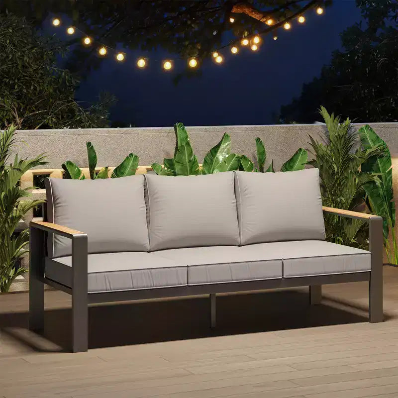 Aluminum Patio Furniture Set, Outdoor Sectional Sofa with 5 Thick Cushions, 4 Armrests & Coffee Table for Garden, Deck, Backyard