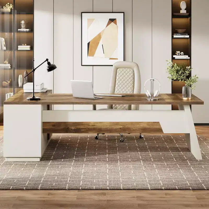 Lantine Modern 78 L-Shaped Executive Desk with Drawers and Lateral File Cabinet