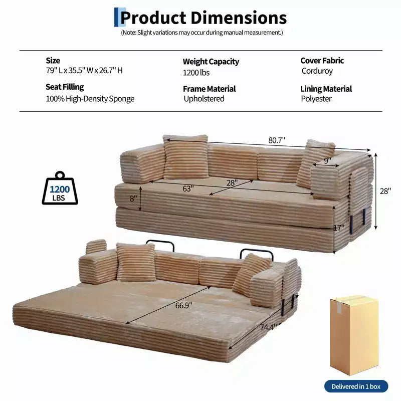 80.7 5-in-1 Convertible Sleeper Sofa Bed aï¿?Corduroy, 1200 lbs, No Assembly
