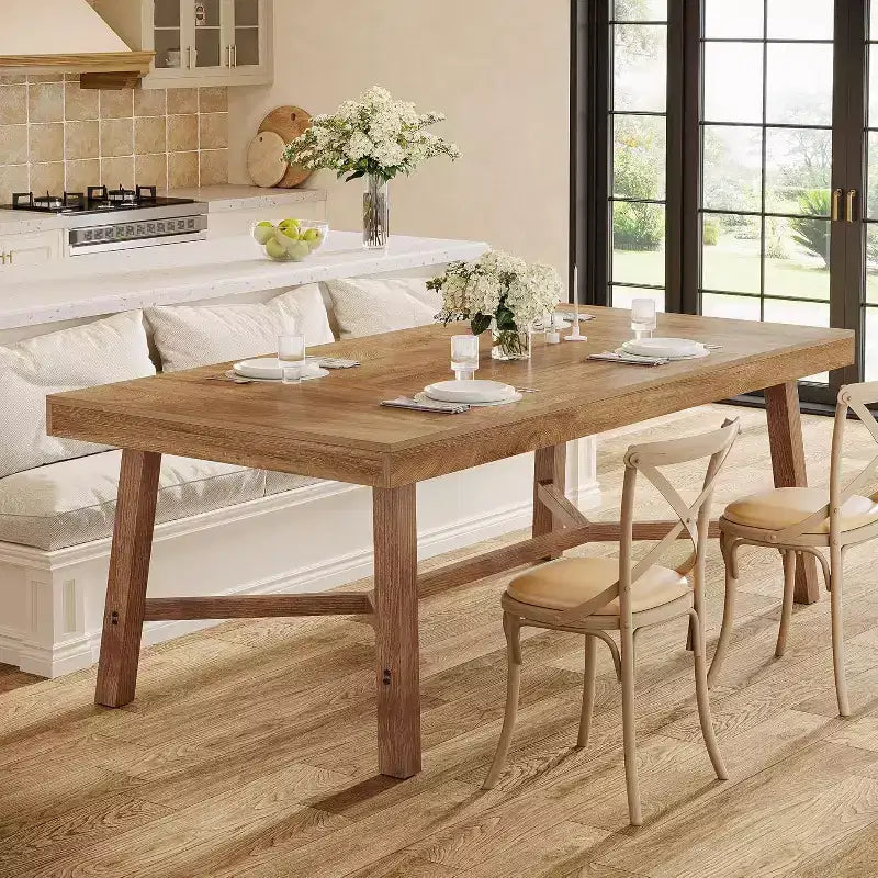 70.9-Inch Farmhouse Dining Table for 6-8, Large Rectangle Kitchen Table with Reinforced Legs, Natural