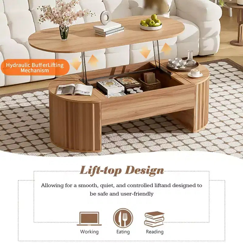 47.2 Lift Top Coffee Table, Oval Wooden Center Table with Hidden Storage, Modern Cocktail Table for Living Room Bedroom Office