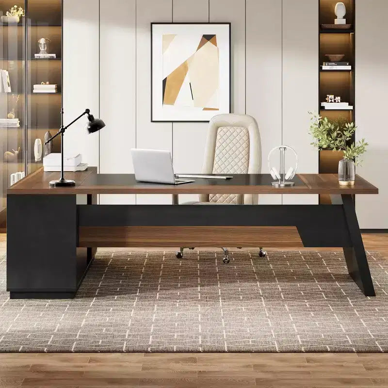 Lantine Modern 78 L-Shaped Executive Desk with Drawers and Lateral File Cabinet