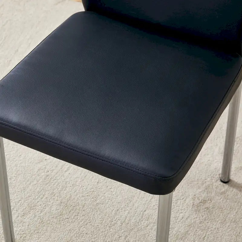 Ensemble de 6 chaises de salle à manger de luxe simples en PU haute résilience avec pieds en métal argenté, chaises d'appoint sans accoudoirs pour cuisine
