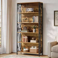 Lantine 70.87 Industrial Bookshelf, 6-Tier Bookcase with Geometric Metal Frame & Open Storage Shelves for Home Office, Living Room, Brown