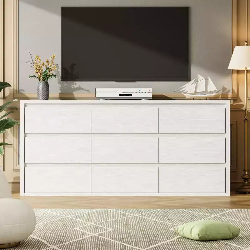 9 Drawer Dresser for Bedroom, Wide Modern Wooden Chest of Drawers with Large Storage, Wood Dresser Organizer for Living Room, Hallway, Entryway