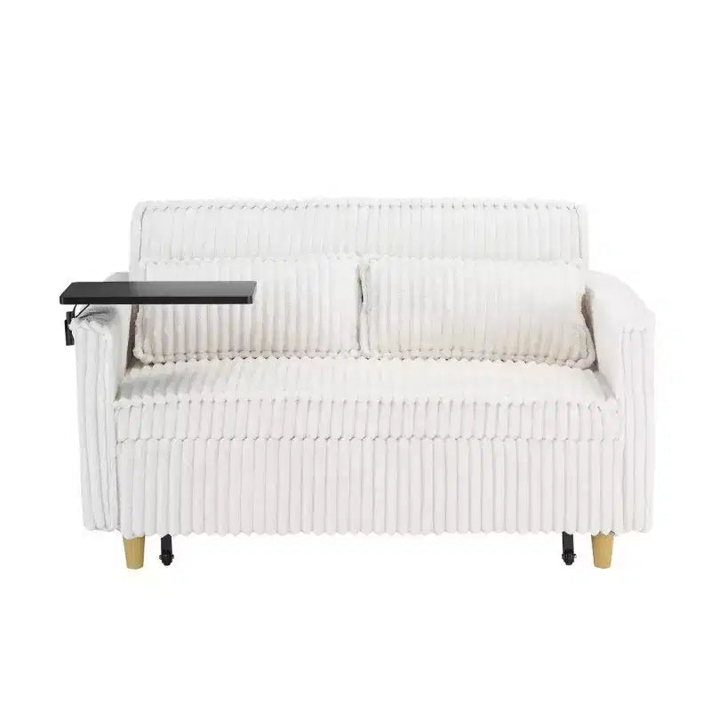 TUYOHW Space-Saving Convertible Sofa,Corduroy Sofa Bed with Movable Tabletop & USB Port,Multi-Functional Loveseat for Living Room