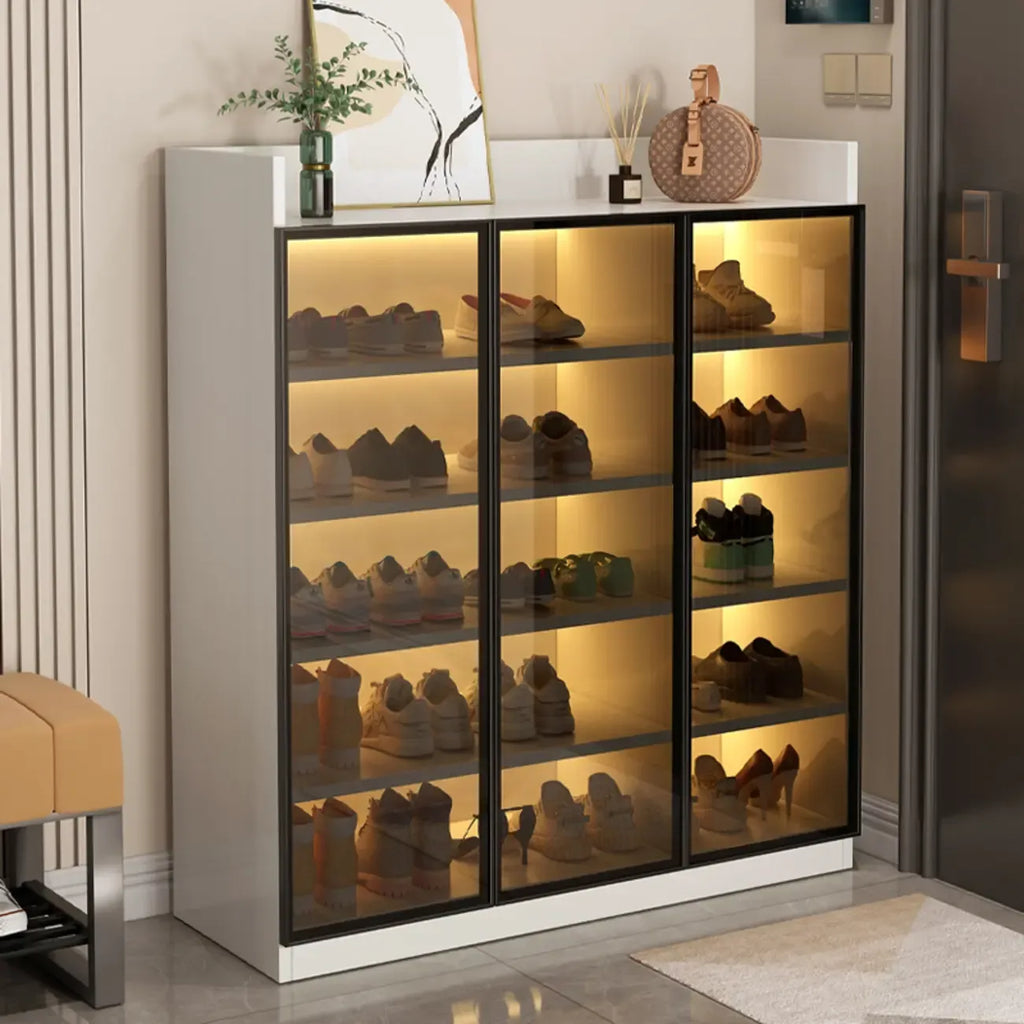 Led-lit Shoe Cabinet with Adjustable Shelves Transparent Doors