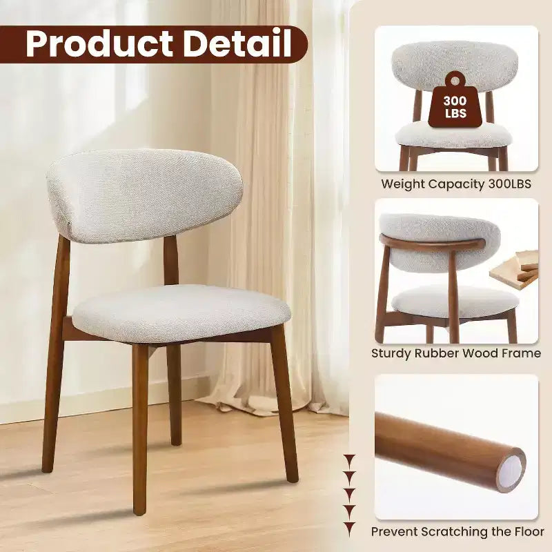 Dining Chairs Set of 4, Mid Century Modern Upholstered Dining Room Chairs, Farmhouse Kitchen Chairs with Padded Fabric Seat & Wood Legs, Beige
