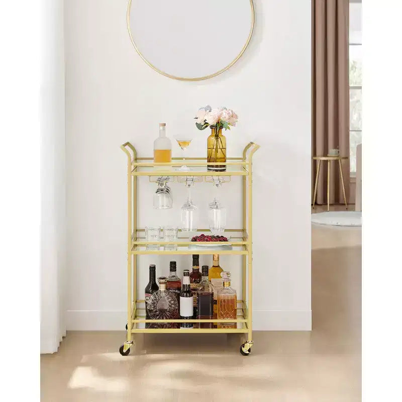 Bar Cart, Home Bar Serving Cart, Small Bar Cart with 3-Tier Shelf, Wine Holders, Glass Holders, Bar Cart, 15 x 23.6 x 36.2 Inches