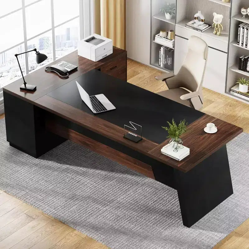 Lantine Modern 78 L-Shaped Executive Desk with Drawers and Lateral File Cabinet