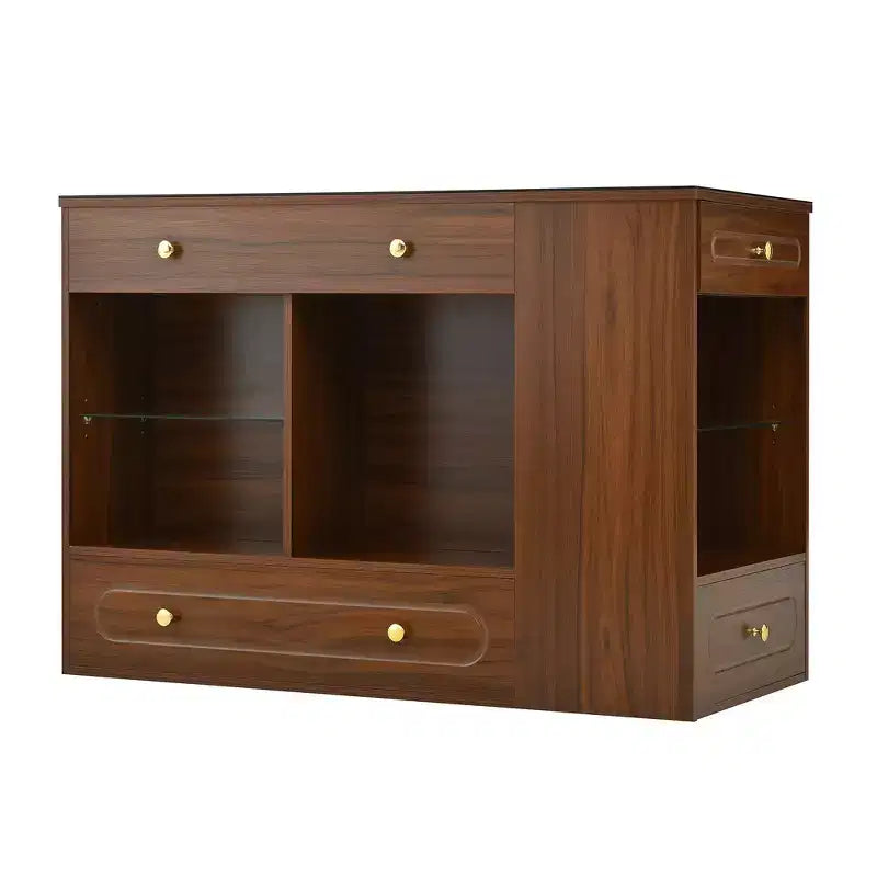 Closet Island with 6 Drawers, Glass Display Top & Open Shelves