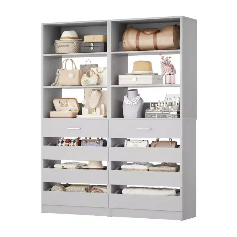 Closet Organizer System with Wood Drawers and Shelves