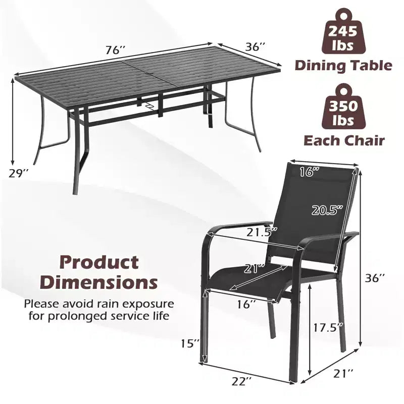 Gymax 9PCS Patio Dining Set Rectangular Table & Stackable Chairs w/Umbrella Hole