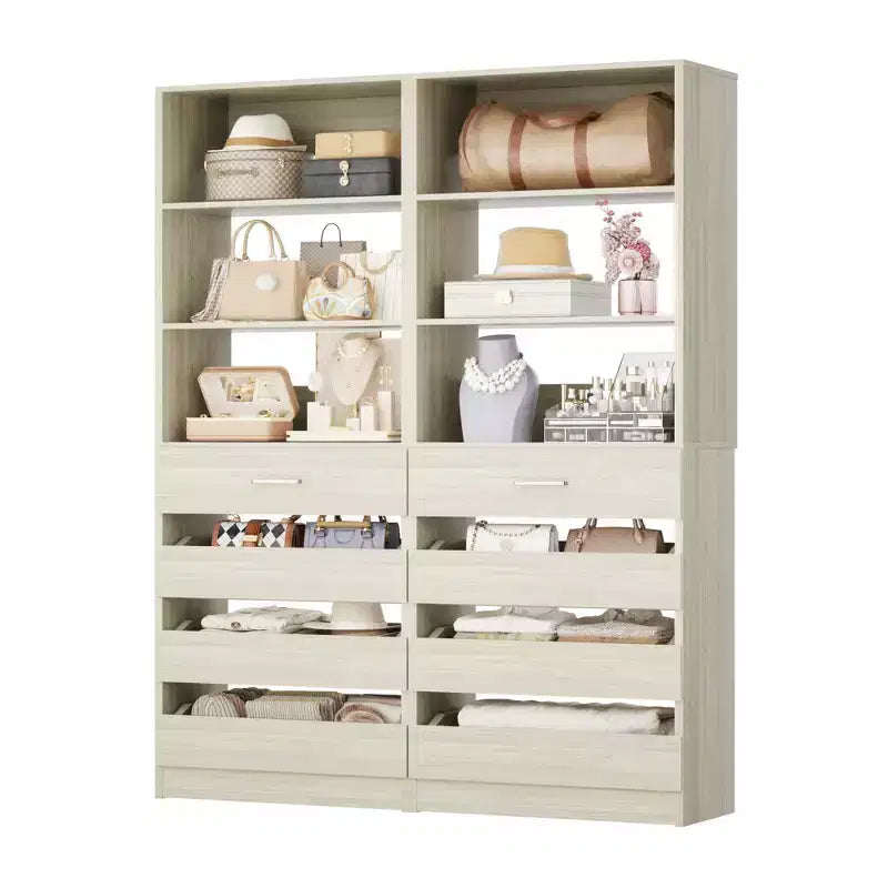 Closet Organizer System with Wood Drawers and Shelves