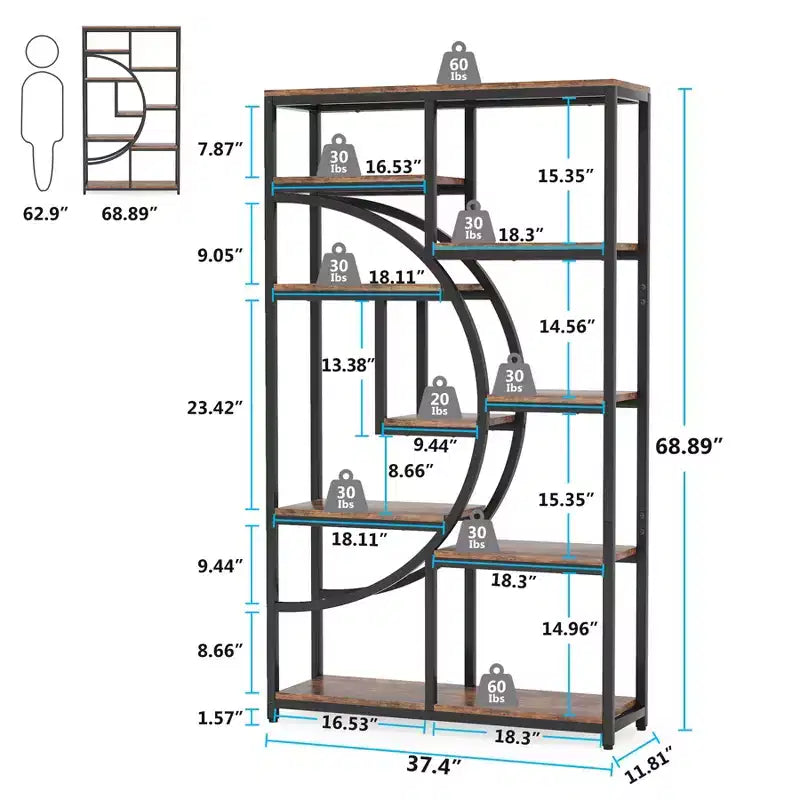 Lantine 5 Tier Bookshelf with 9-Open Storage Shelf