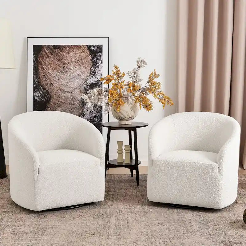 Fauteuil tonneau pivotant tapissé en tissu bouclé KINWELL 32 W (ensemble de 2)
