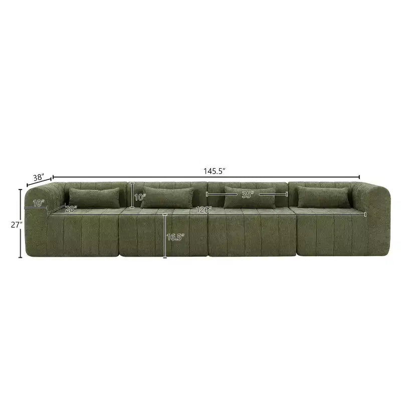 145.5 Modern Convertible Sectional Sofa, Upholstered 4-Seater Sectional Sofa with Compressed Sponge, Living Room L-Shaped Sofa-Panipeachy