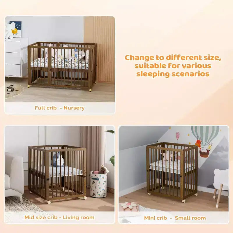 Lit convertible JOYMOR 8 en 1, incluant 2 matelas, se transforme en berceau, lit bébé intermédiaire, lit bébé pleine grandeur, lit de repos, lit d'enfant et parc.