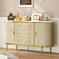59in Farmhouse Fluted Sideboard Buffet Cabinet, Media TV Console Table with 6 Drawers & 2 Sliding Doors, Versatile Storage Cabinet for Living Room