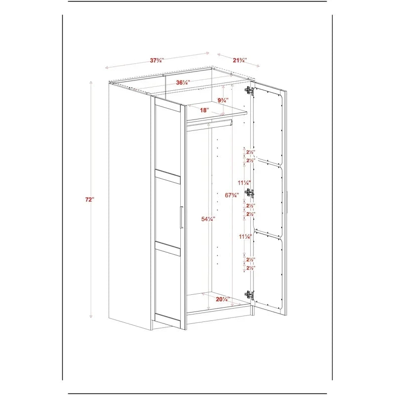100% Solid Wood 2-Door Urban Wardrobe Armoire with Solid and Mirrored Doors