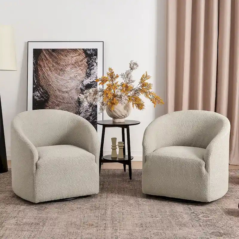Fauteuil tonneau pivotant tapissé en tissu bouclé KINWELL 32 W (ensemble de 2)