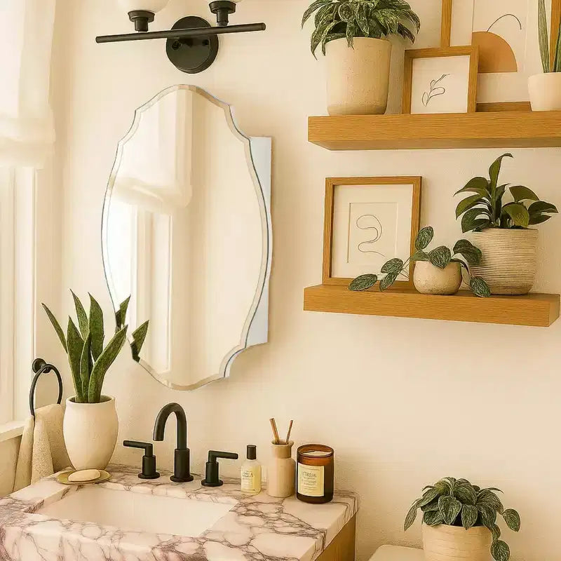 Armoire à pharmacie murale avec miroir 20 po L x 30 po H, sans cadre, biseautée, avec arc irrégulier